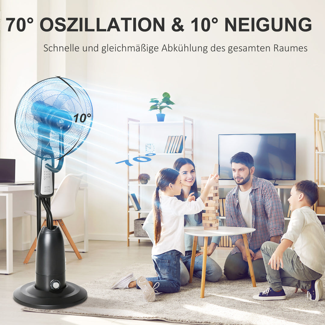Sokkelventilator/luftfugter med 2,8L tank, 3 tilstande, fjernbetjening, bærbar, sort, Ø44,5 x 120 cm