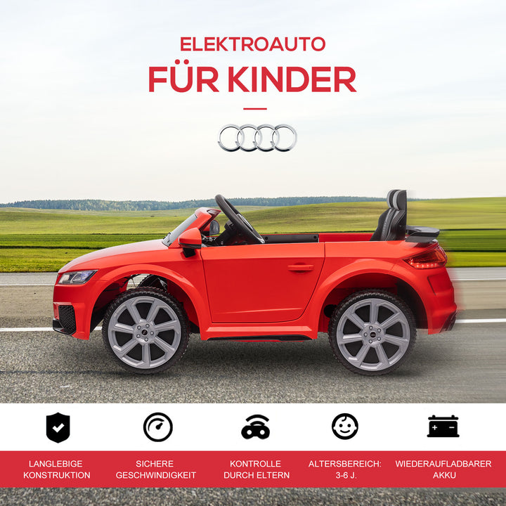 Audi børne-elbil 12v med 2.4g fjernbetjening, musik, horn, elbil med led-lys, usb/mp3-port, bakfunktion, til børn 3-5 år, rød