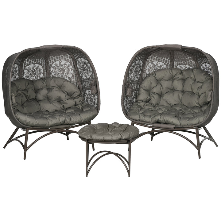 Havemøbelsæt, 2 kurvestole med sidebord, foldbare, sædehynder, metalstel, farve: sand