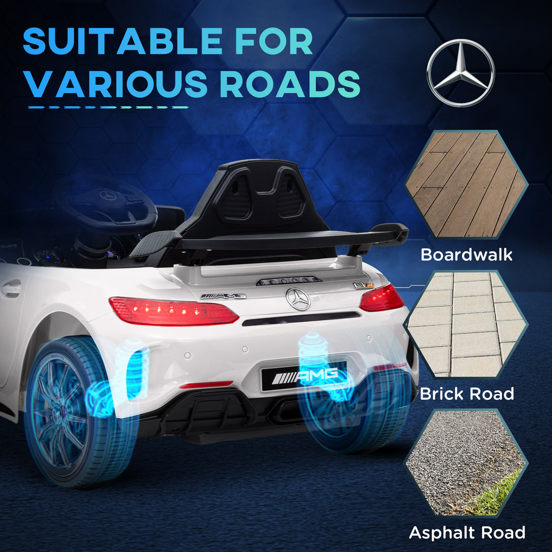 Elektrisk børnebil, Mercedes, 3-5 km/t, fjernbetjening, lys og musik, hvid