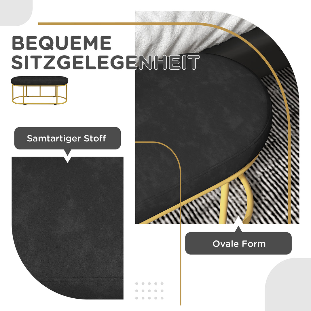 Skobænk i retrodesign, sengebænk, entrébænk, fløjlslook, op til 200 kg, metalstel, sort, 100 x 37 x 43 cm