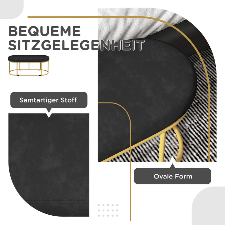 Skobænk i retrodesign, sengebænk, entrébænk, fløjlslook, op til 200 kg, metalstel, sort, 100 x 37 x 43 cm