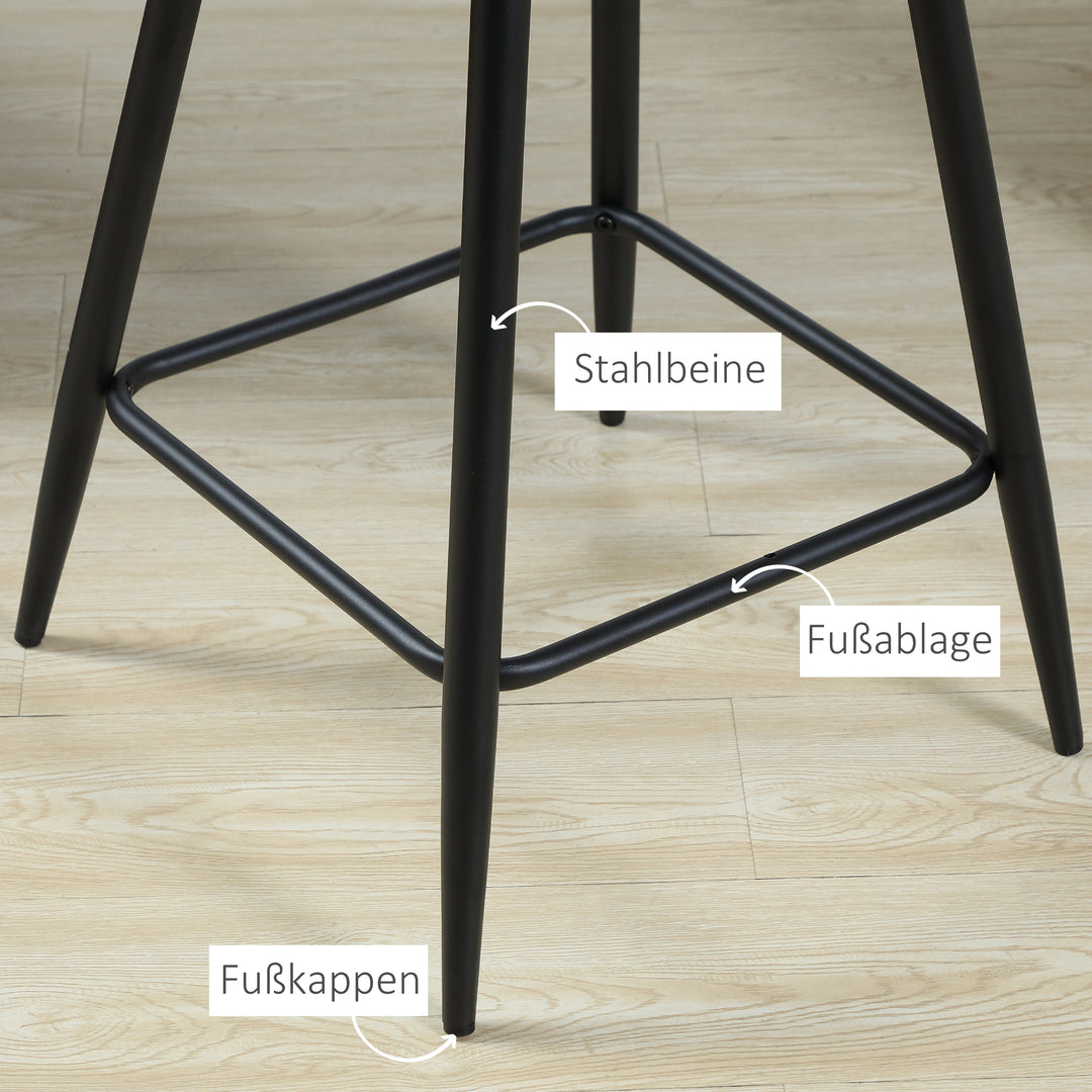 Sæt med 2 barstole i retrodesign, fløjlslook, inklusive fodstøtte 50 cm x 56 cm x 98 cm grå