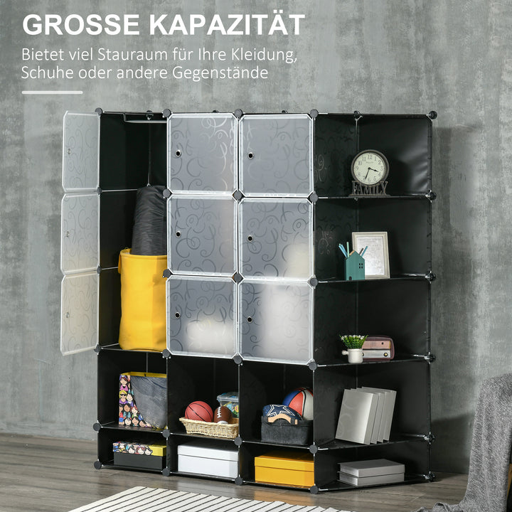 Modulært opbevaringsskab, garderobe, 16 rum, plastik, stål