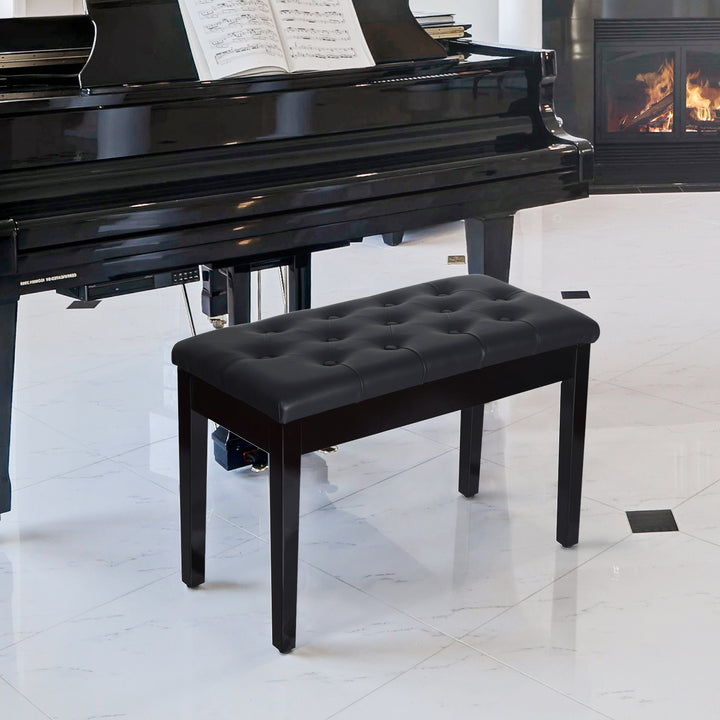 Klaverstol, klaverbænk med skjult opbevaringsplads, klaverstol med kunstlæderhynde, klaverbænk, keyboardbænk i massivt træ til klaver, keyboard, 76 x 36 x 50 cm, sort