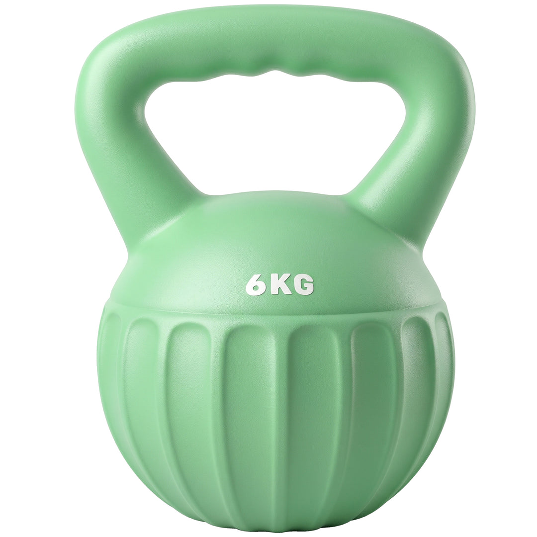 Kettlebell, 6 kg vægtstang fyldt med sand, til begyndere, styrketræning til hjemmet, 17 x 17 x 23 cm, grøn