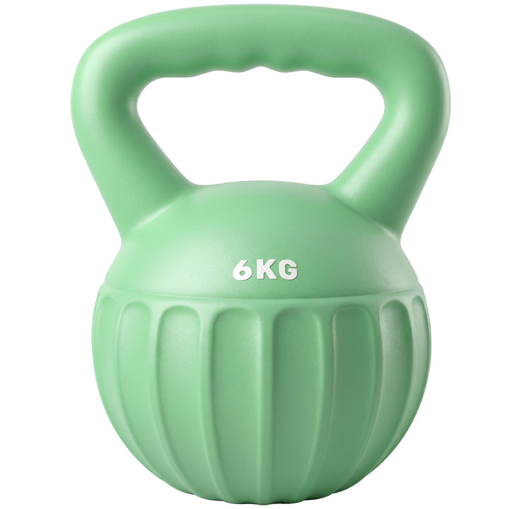 Kettlebell, 6 kg vægtstang fyldt med sand, til begyndere, styrketræning til hjemmet, 17 x 17 x 23 cm, grøn