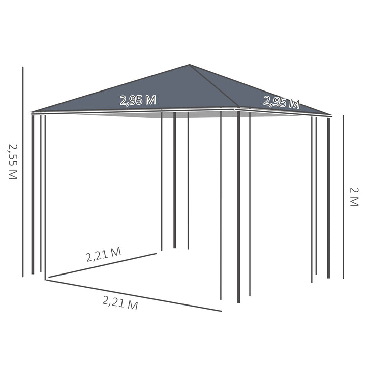 Havepavillon 2,95 x 2,95 m pavillon havetelt partytelt stål polyester grå