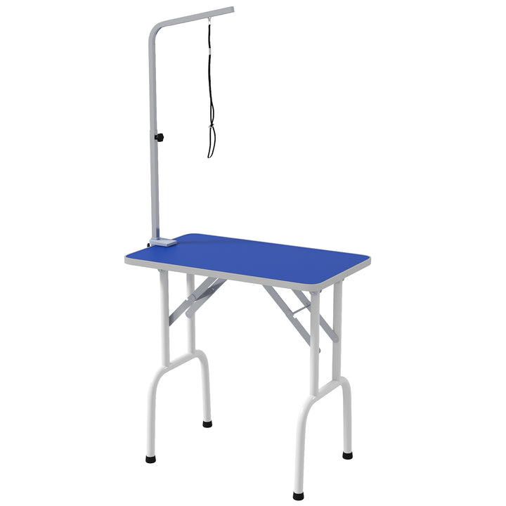 Kæledyrstrimlerbord til styling, børstning og vask af kæledyr, metal, blå