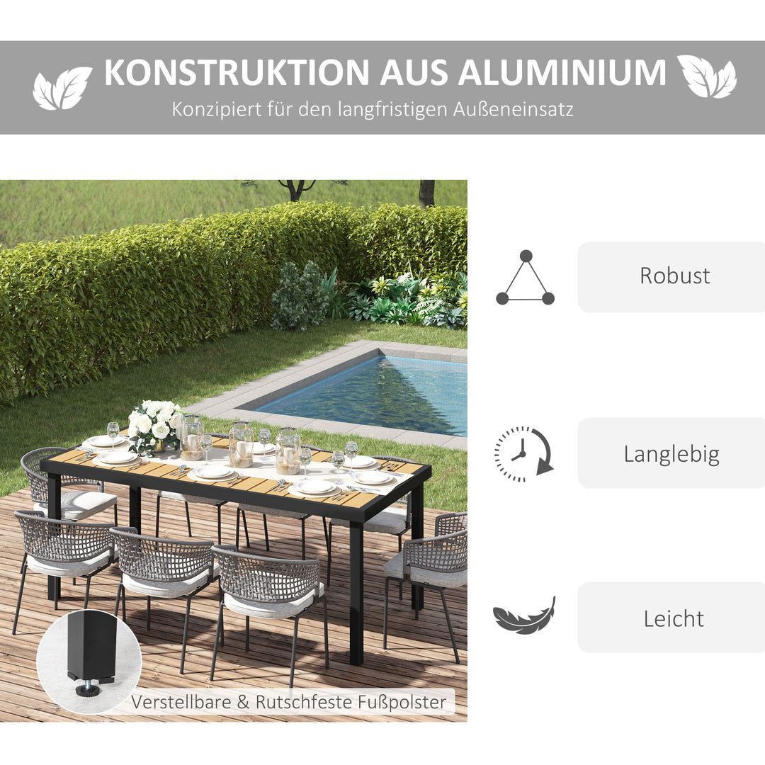 Havebord til 8 personer, spisebord, aluminiumsbord, havemøbler, loungemøbler, letplejelig plastik, naturlig og sort, 190 x 90 x 74 cm