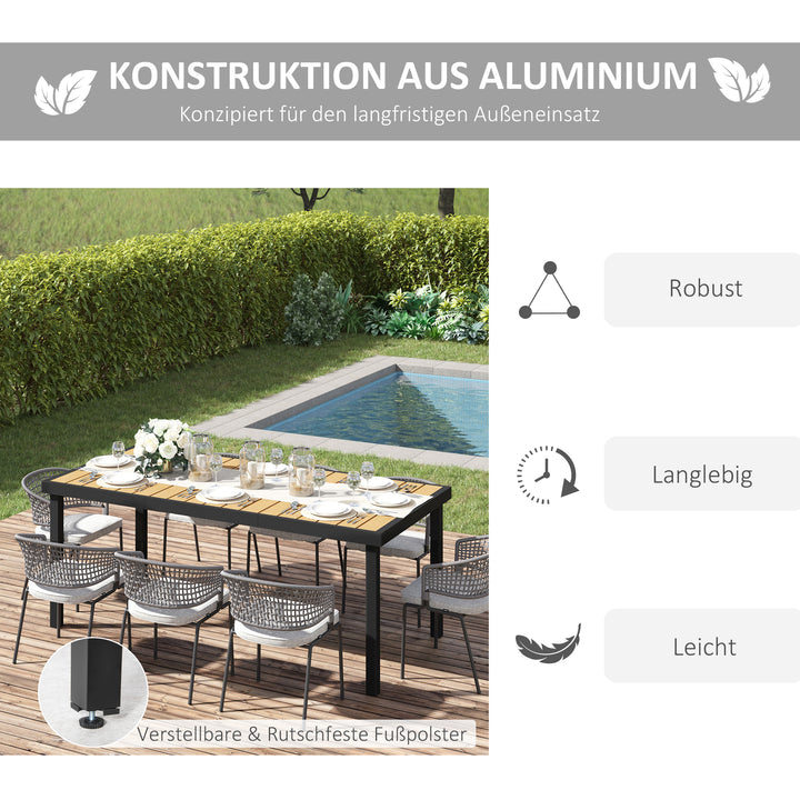Havebord til 8 personer, spisebord, aluminiumsbord, havemøbler, loungemøbler, letplejelig plastik, naturlig og sort, 190 x 90 x 74 cm
