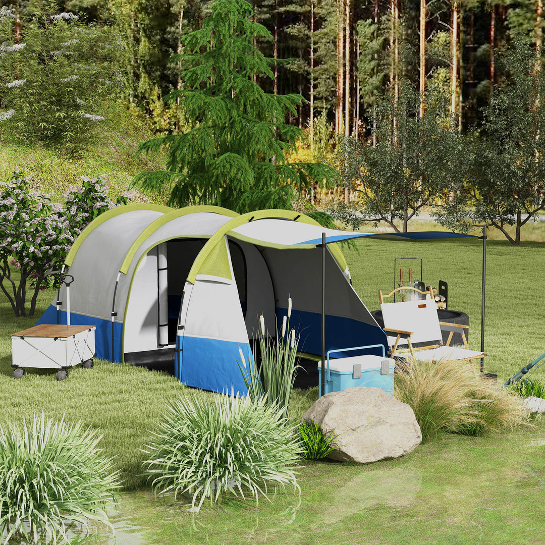 Campingtelt, til 3 personer, lanternekrog, tre indgange, vandtæt, grøn