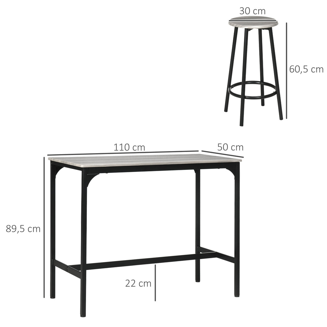 5-Delt barsæt med bord og 4 skamler, industrielt design, kompakt, rustikt