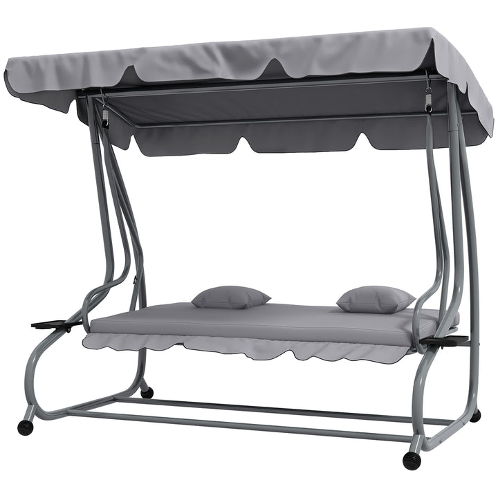 2-I-1 verandagynge med lænefunktion, justerbart tag, op til 340 kg, stål, 200 x 120 x 164 cm, grå