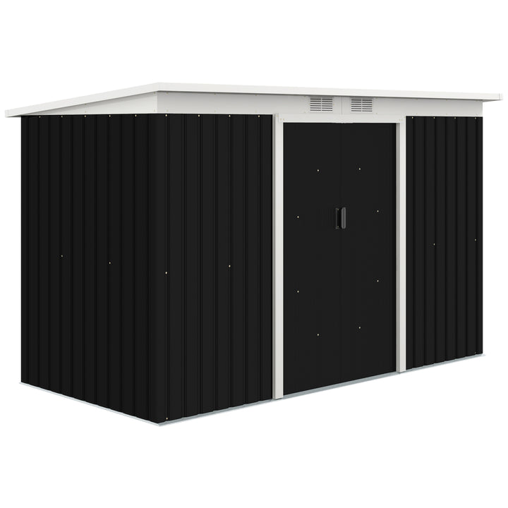 Haveskur, redskabsskur med skydedør, ventilationsvindue, skråtag, udendørs, stål, mørkegrå, 280 x 130 x 172 cm