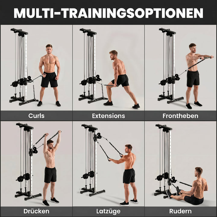 Højdejusterbart kraftværk 25-165 cm med dobbelte remskivesystemadaptere 62 x 60 x 200 cm Sort