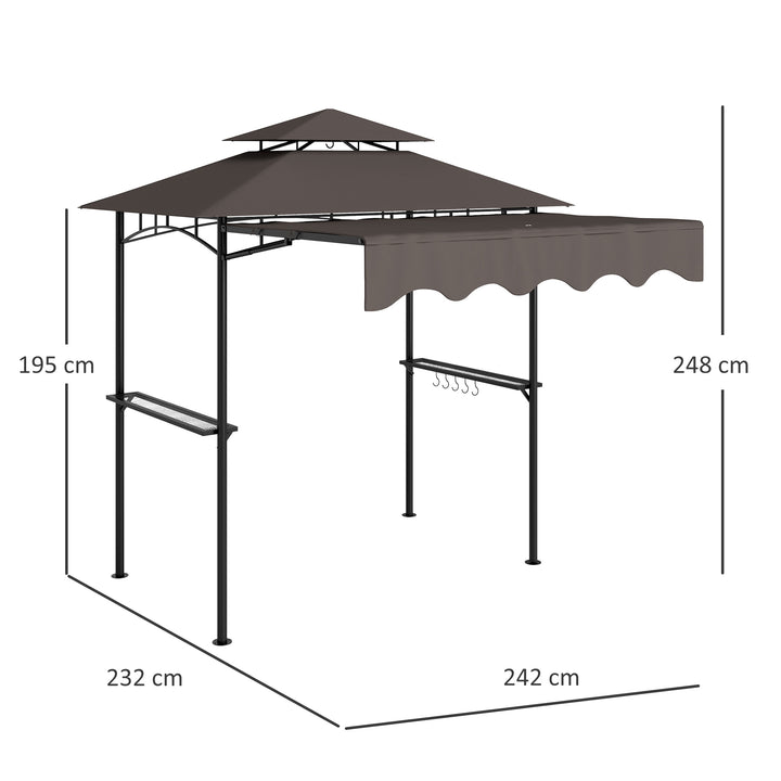 Grillpavillon 242x232x248 cm, vandafvisende, flammehæmmende, havepavillon med dobbeltlagstag, kaffe