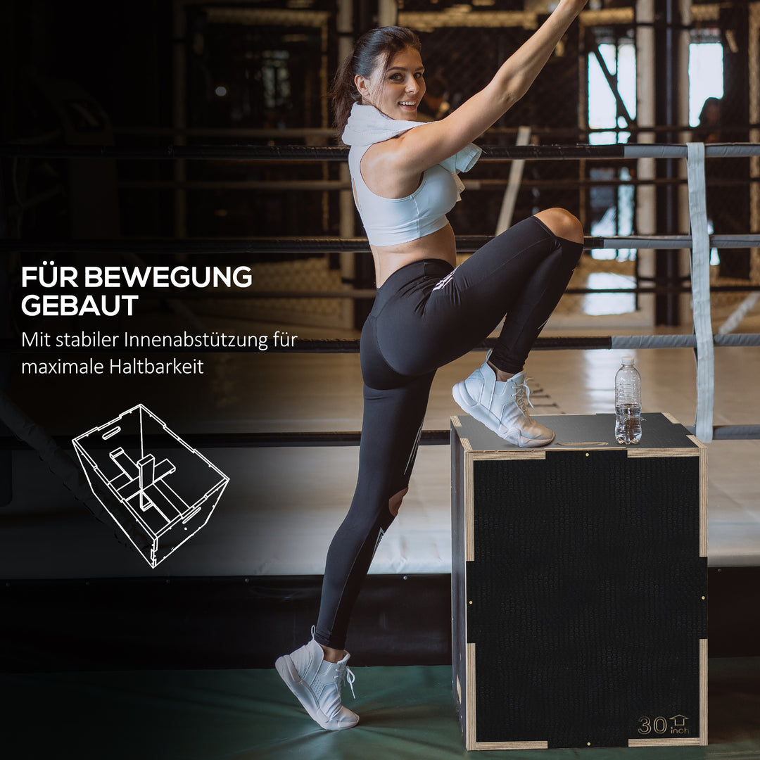 Plyo-boks/springboks, robust, 76x61x51 cm, sort, håndtag 10x3,5 cm, op til 120 kg