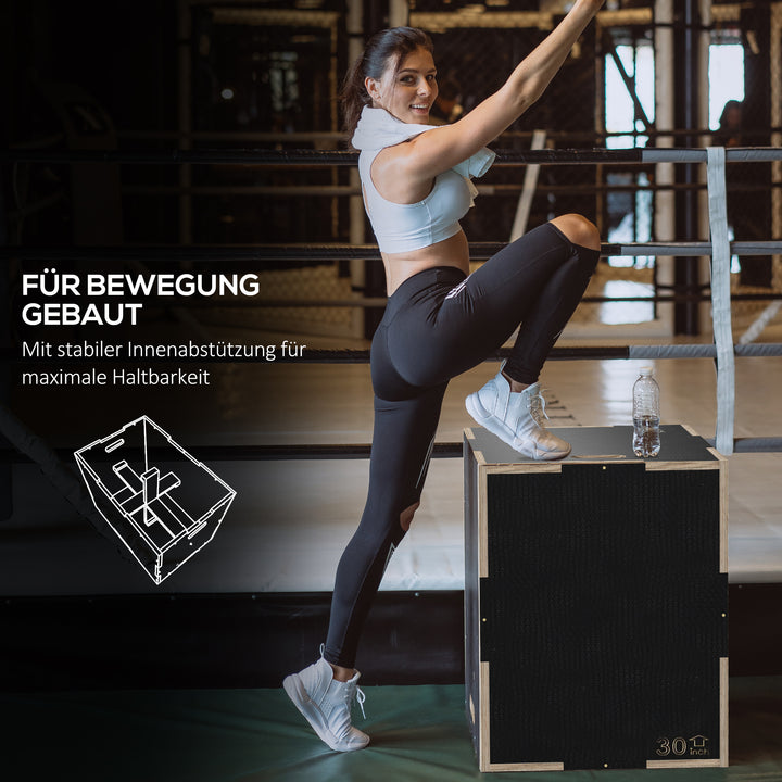 Plyo-boks/springboks, robust, 76x61x51 cm, sort, håndtag 10x3,5 cm, op til 120 kg