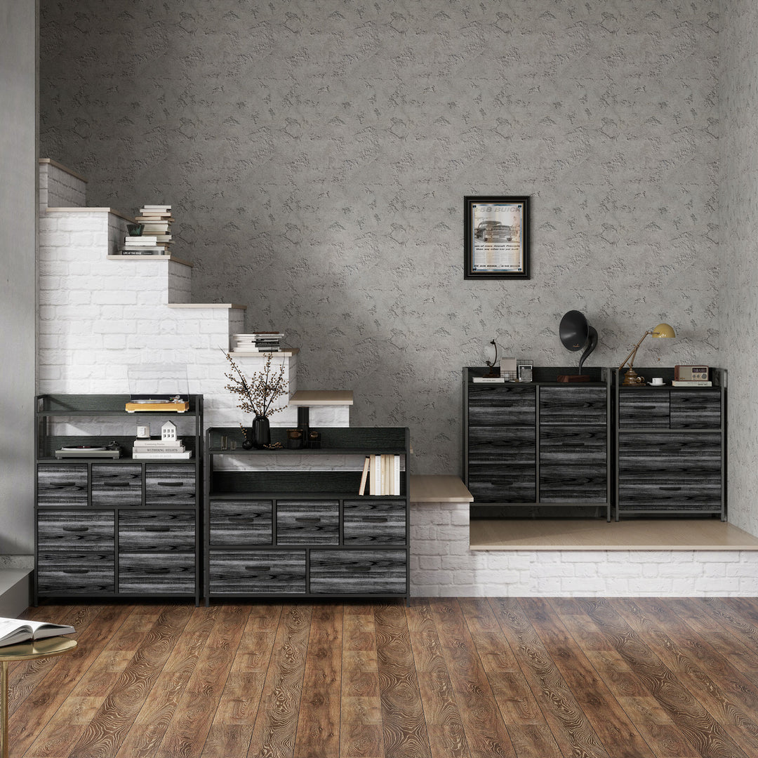Kommode, skænk, 4 stofskuffer, industrielt design, 60x29x85cm, sort