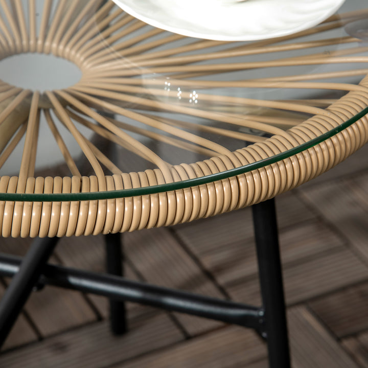 Havebord i bohemestil, PE-rattan, hærdet glas, vejrbestandigt, 50 cm x 50 cm x 50 cm, beige