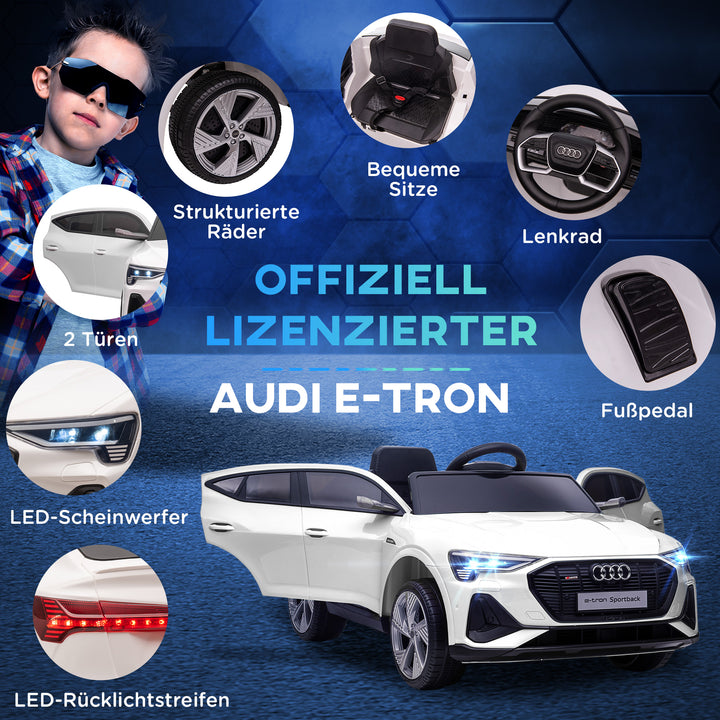 Elektrisk børnebil 12v elbil audi e-tron elbil med fjernbetjening, sikkerhedssele, musik (mp3/usb/tf), børnebil til børn 3-5 år, 3-5 km/t, hvid