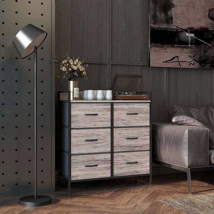 Stofkommode, 6 foldbare skuffer, hylde, stålramme, 79 x 29 x 85, grå
