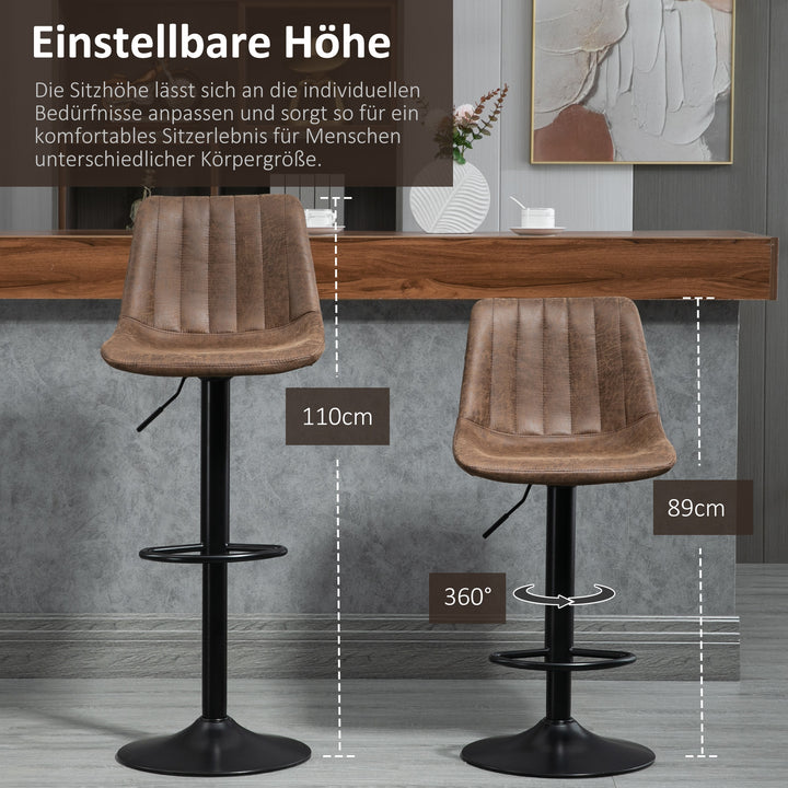 Sæt med 2 barstole i retrodesign, inklusive fodstøtte, højdejusterbar, gaslift, brun + sort