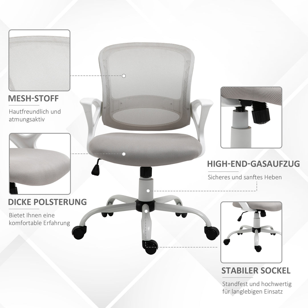 Kontorstol, skrivebordsstol med hjul, ergonomisk, højdejusterbar, grå
