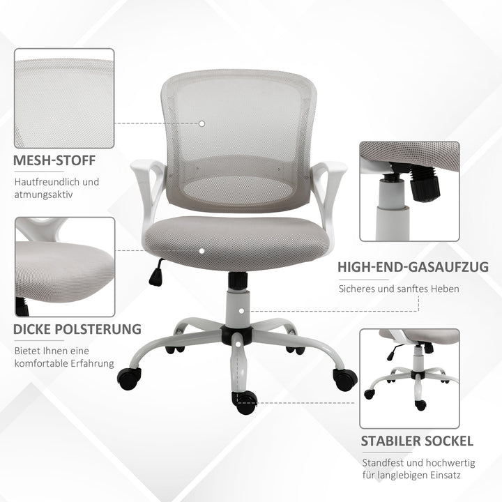 Kontorstol, skrivebordsstol med hjul, ergonomisk, højdejusterbar, grå