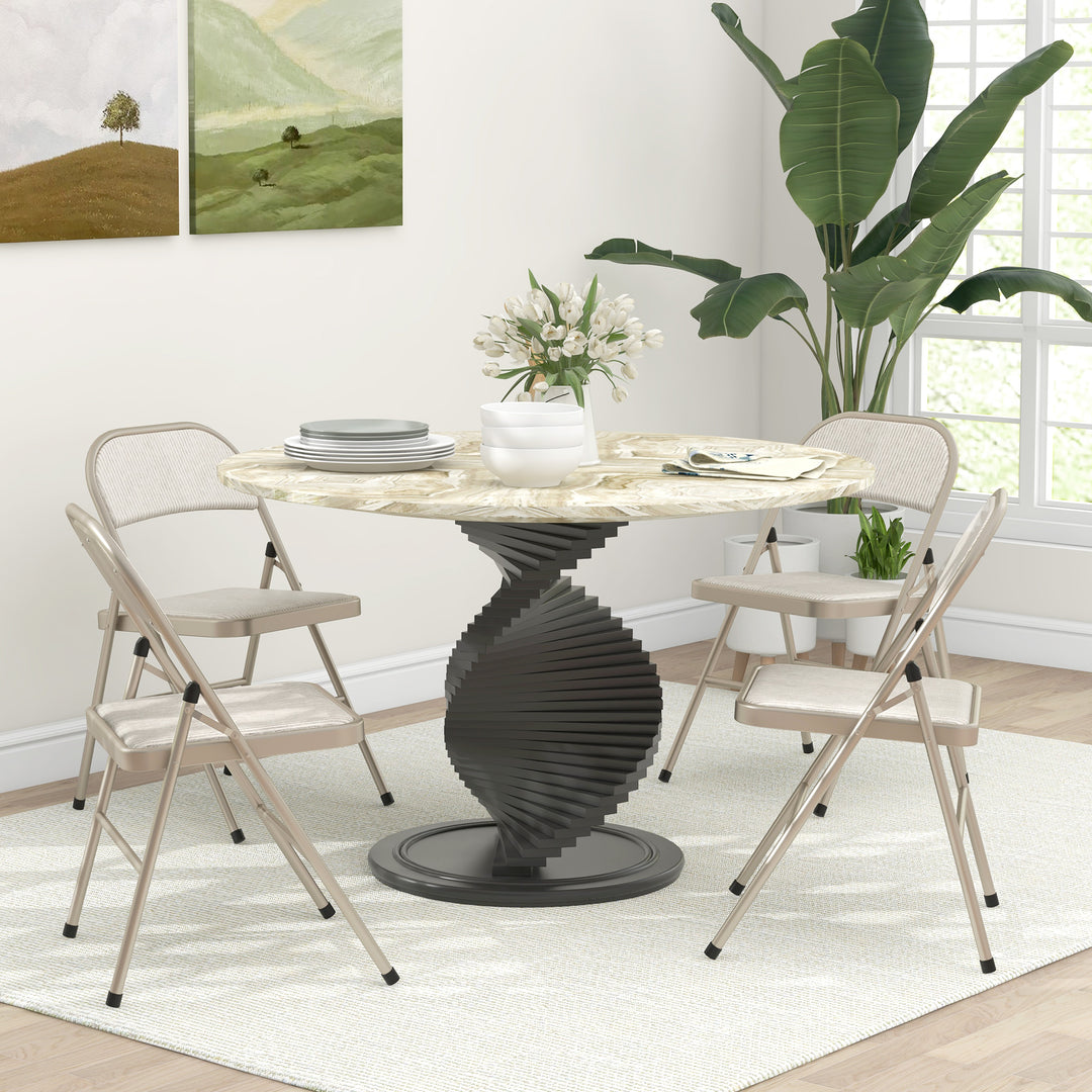 Sæt med 4 klapstole, bærbare kontorstole, stålben, klapstol til kontor, reception, venteværelse, beige linnedlook