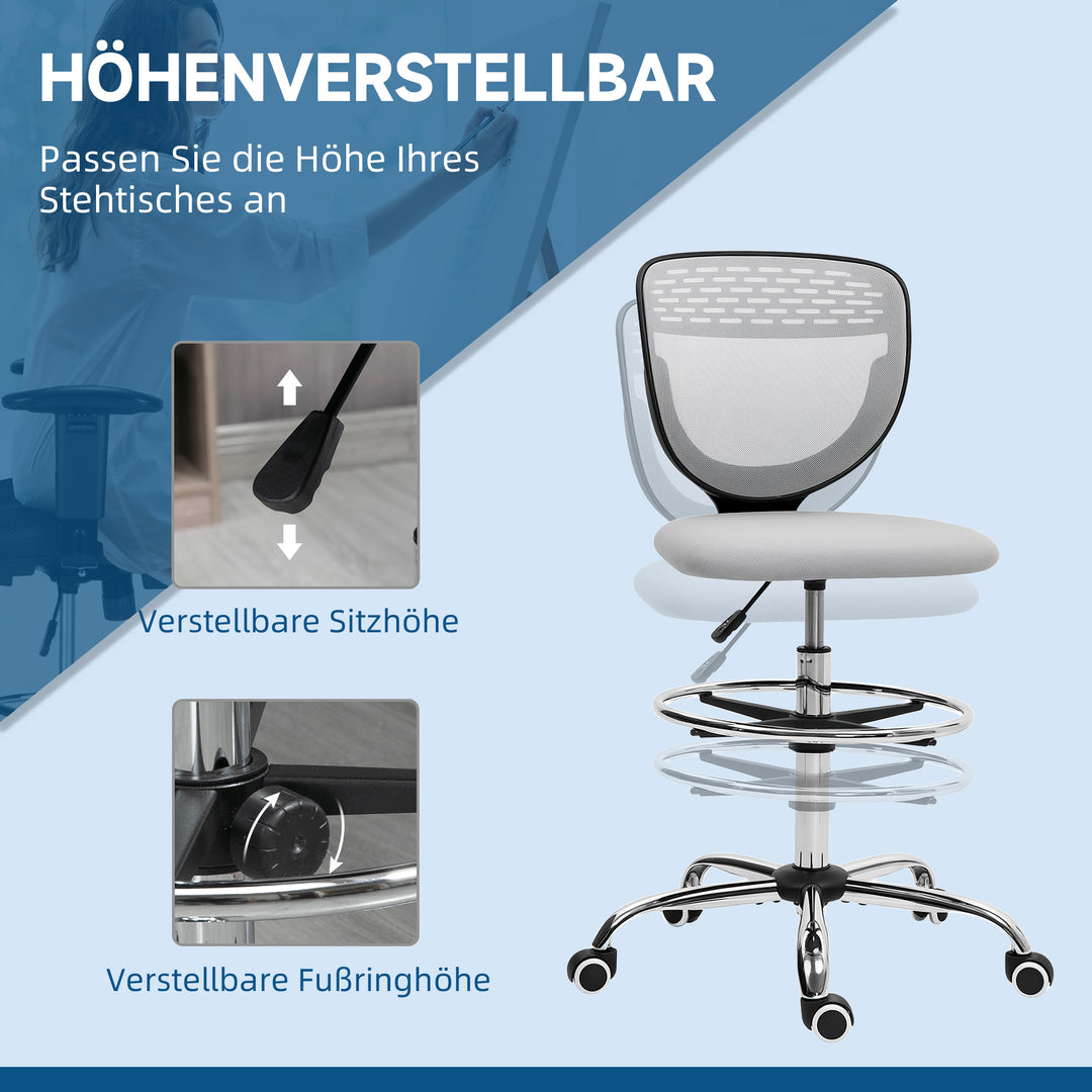Kontorstol, arbejdsstol, skrivebordsstol, højdejusterbar, polstret, lysegrå