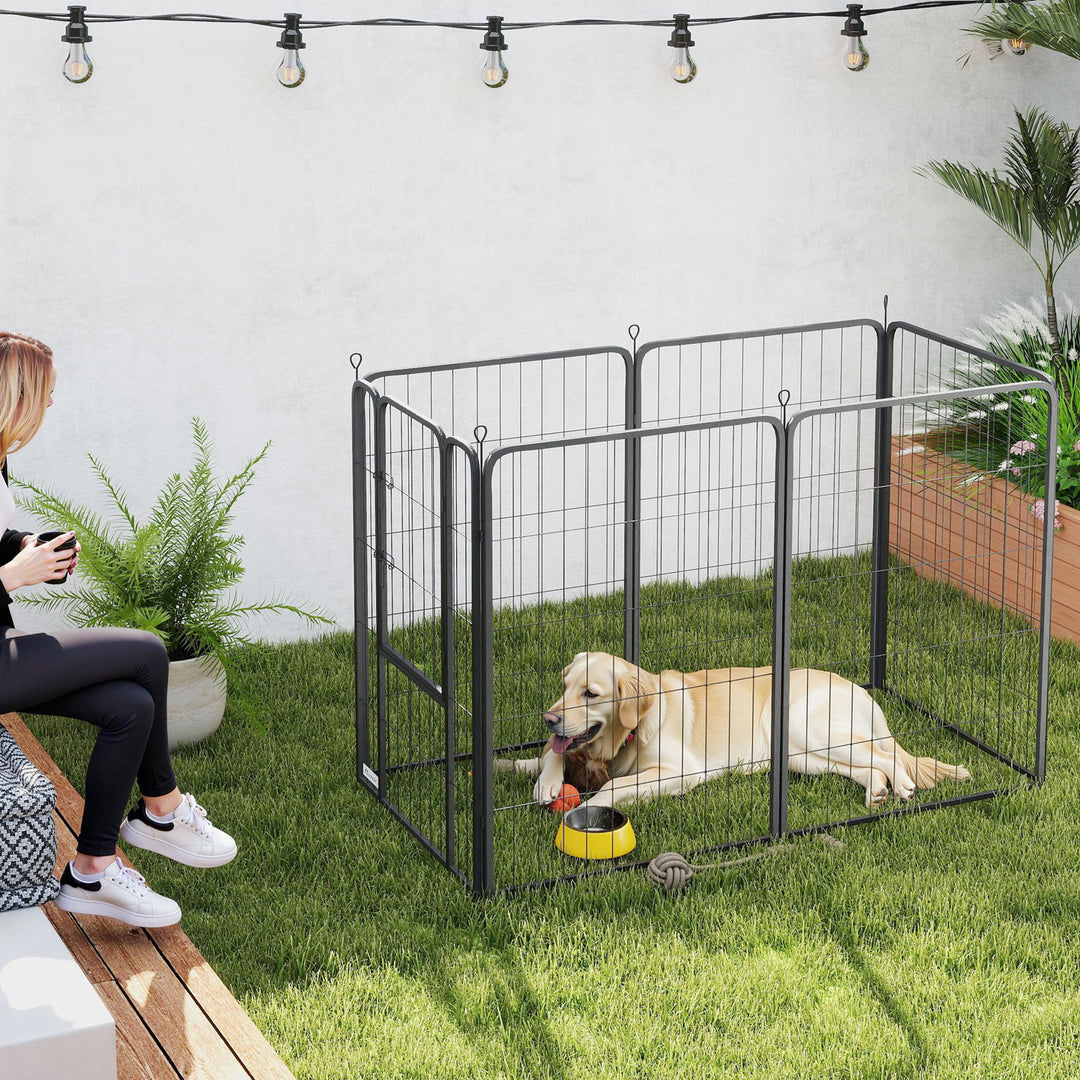 6-Panels kraftig hundegård med sikkerhedsdør, indendørs/udendørs, have, camping, 100 cm høj
