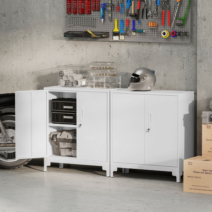 Metalkontorskab med aflåselige døre, kontorkommode, 2-lags design, hvid