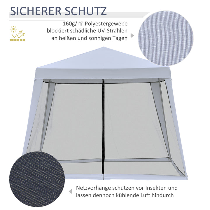 Havepavillon, lysthus, partytelt, vejrbestandigt telt med myggenet, metal + polyester, grå, 3 x 3 m