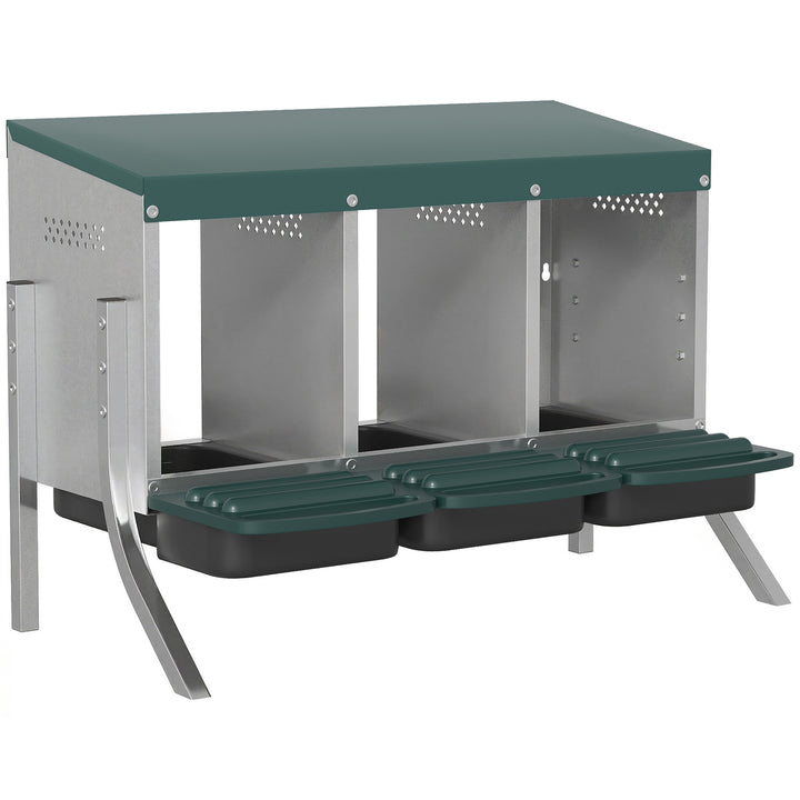 Æglæggerede til kyllinger, rullerede med ventilationshuller, 3 rum, kyllingerede til 3 kyllinger, 84 x 55 x 61 cm, sølv