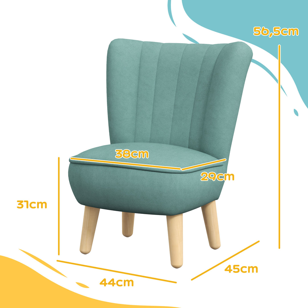 Børnelænestol, fløjlslook, til 3-7 år, op til 45 kg, træstel, 44 x 45 x 56,5 cm, lyseblå