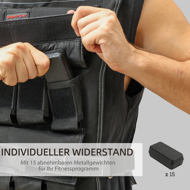 15 Kg justerbar vægtvest med justerbare stropper og reflekterende striber, til mænd og kvinder
