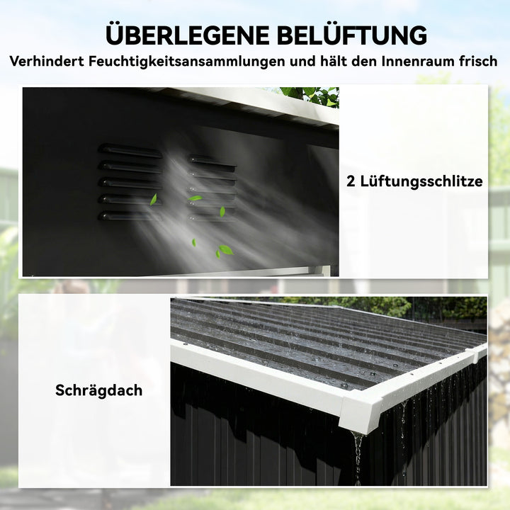 Metalskur, 1,37 m², aflåseligt, med ventilation, nedhængt tag, 163 x 90 x 179 cm