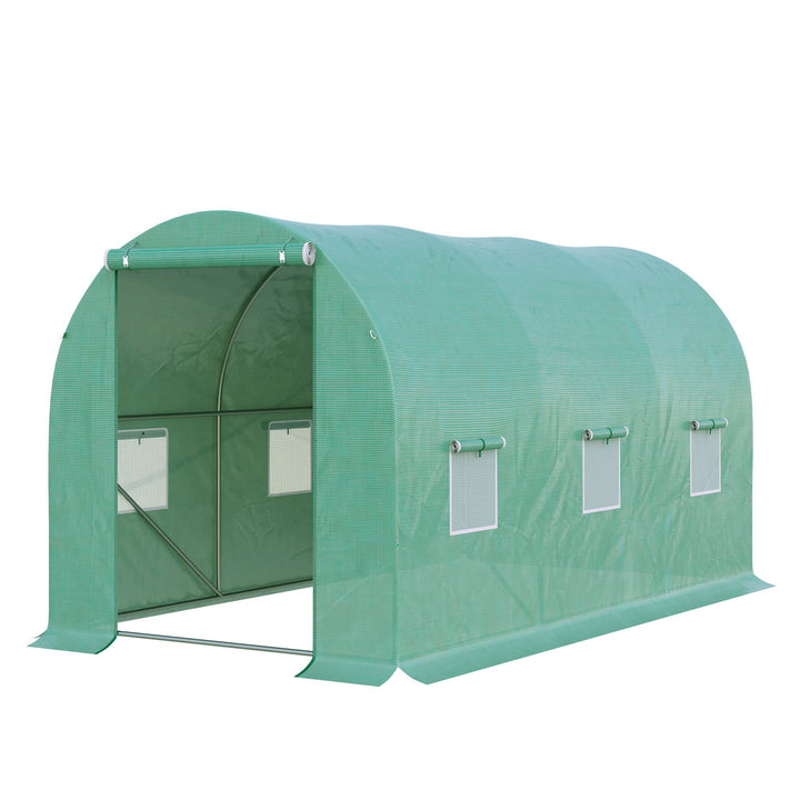 Rundbuedrivhus, 6 masker, transparent film, metalramme, 3,95 x 1,95 x 1,90 m, grøn
