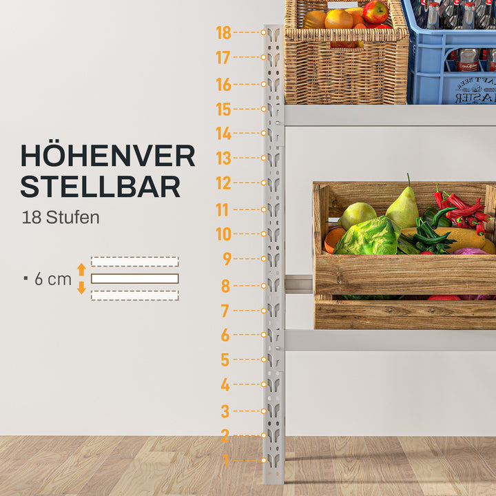 Drikkekassestativ, op til 6 kasser, højdejusterbar, stålramme, 110x30x110 cm, hvid