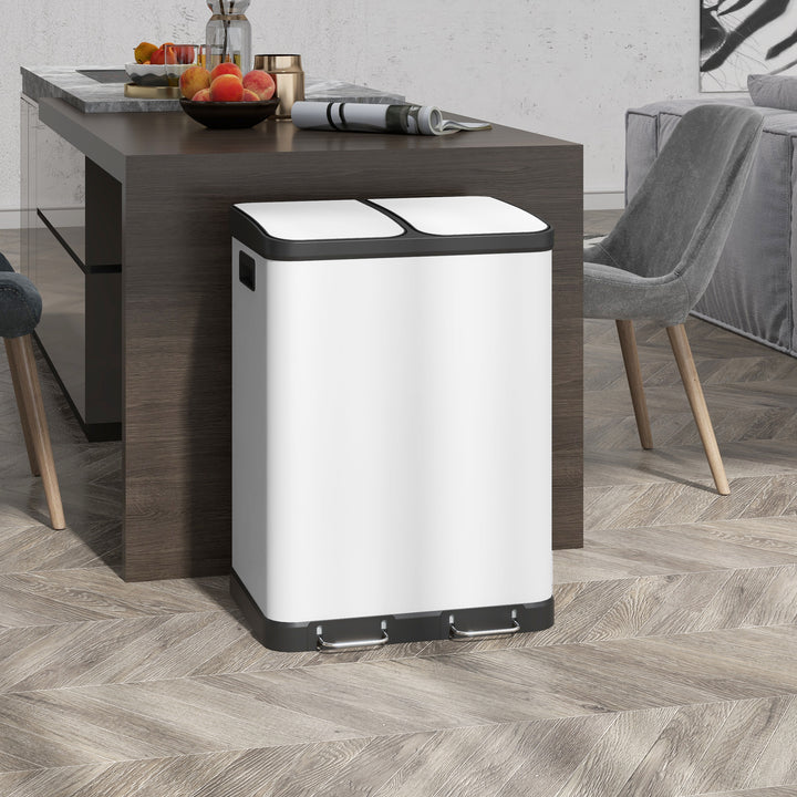 Dobbeltrums affaldsbeholder, 2 x 30L, fingeraftryksresistent, pedal, aftagelige indvendige spande, grå