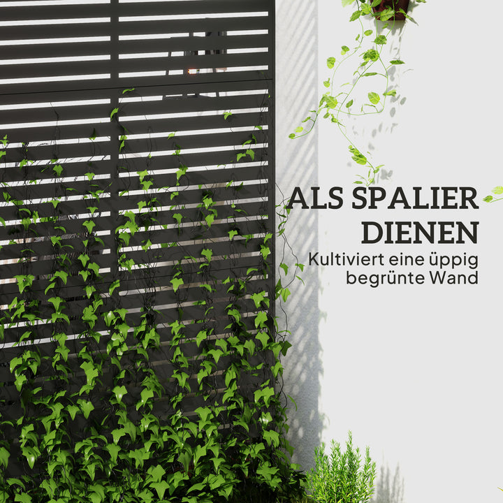 Udendørs metalrumdeler, lameldesign, dekorativ rumdeler til terrasse, have, balkon, sort