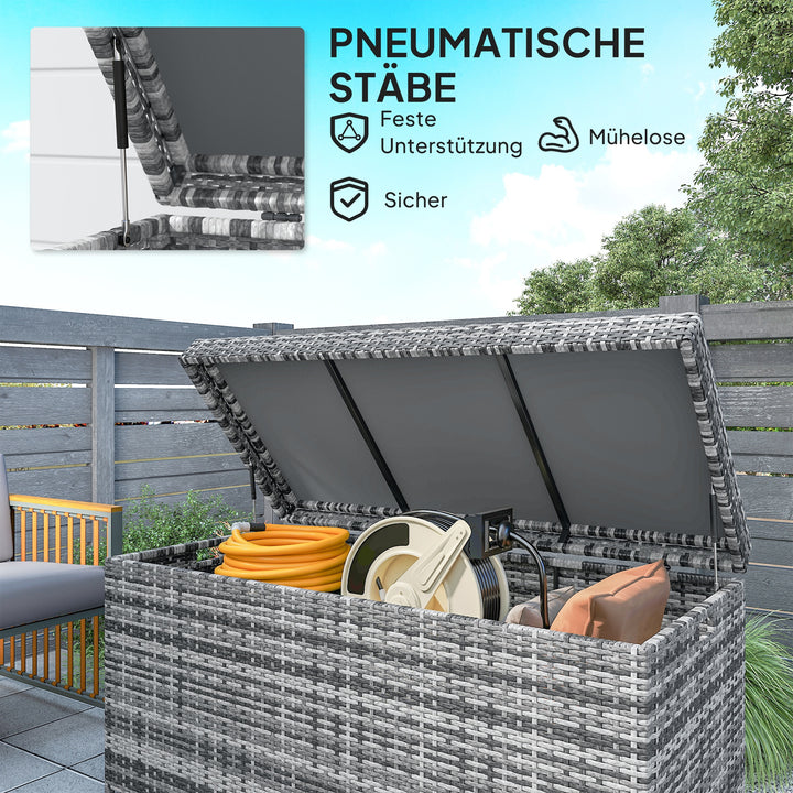Rattan pudeboks 380l vejrbestandig pudeboks med låg opbevaringsplads uv-resistent 130 x 61 x 65 cm mørkegrå