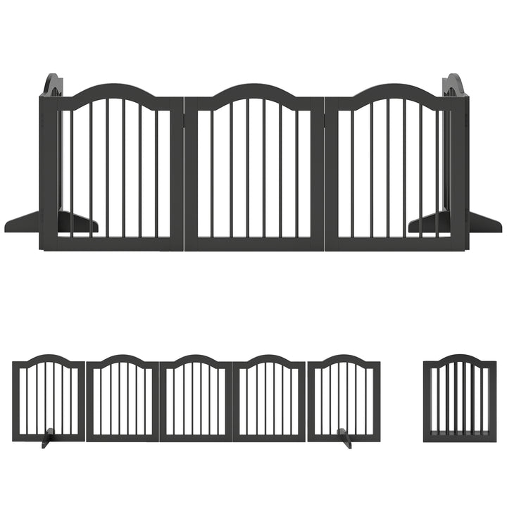 Fritstående hundegitter med fødder, foldbart, 5 paneler, 261,5 x 29,5 x 61 cm, sort