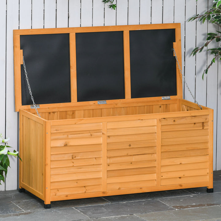 Havekasse, hyndekasse, opbevaringskasse, havekasse, vejrbestandig, massivt træ, 127 x 56 x 60 cm gul