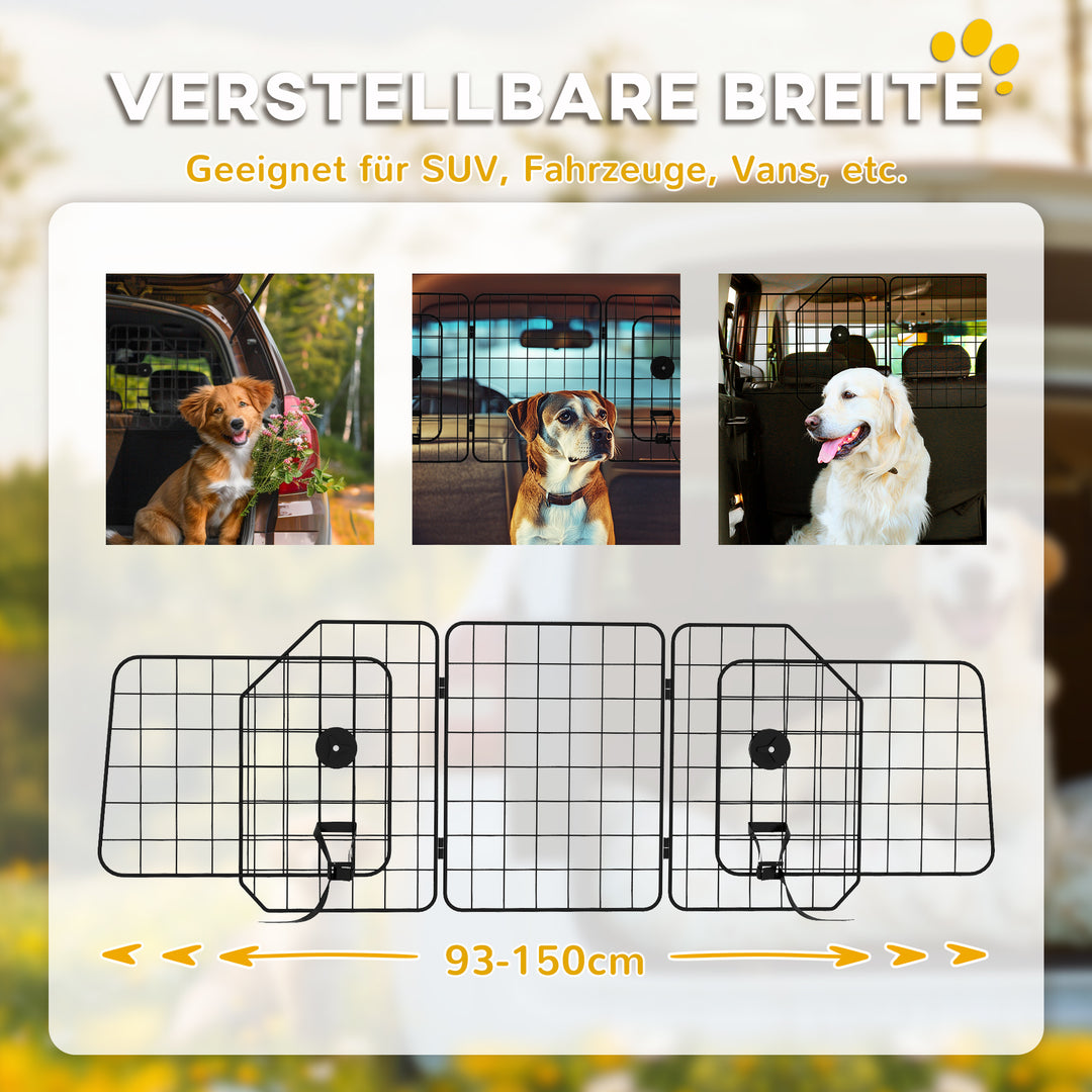 Bilgitter til hunde, justerbar 93-150cm, sammenklappelig, nem montering, stål, sort