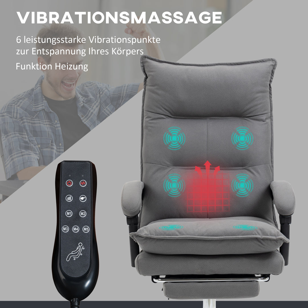 Kontorstol med massagefunktion, varmefunktion, fjernbetjening, udtrækkelig fodstøtte, vipbar, grå