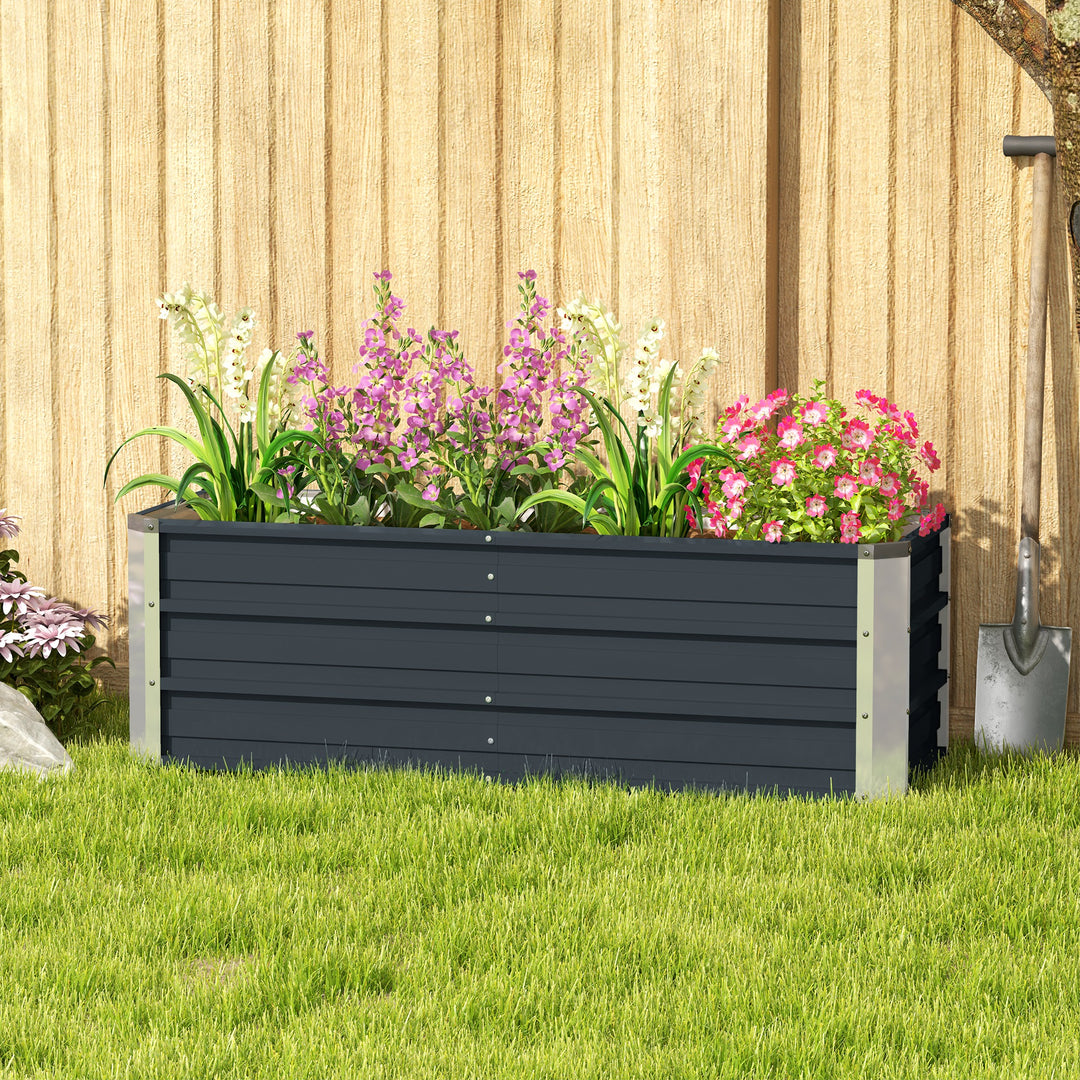 Hævet havebed i stål, plantekasse, blomsterkasse, blomsterpotte med handsker, trækulsgrå, 125 x 47 x 44 cm