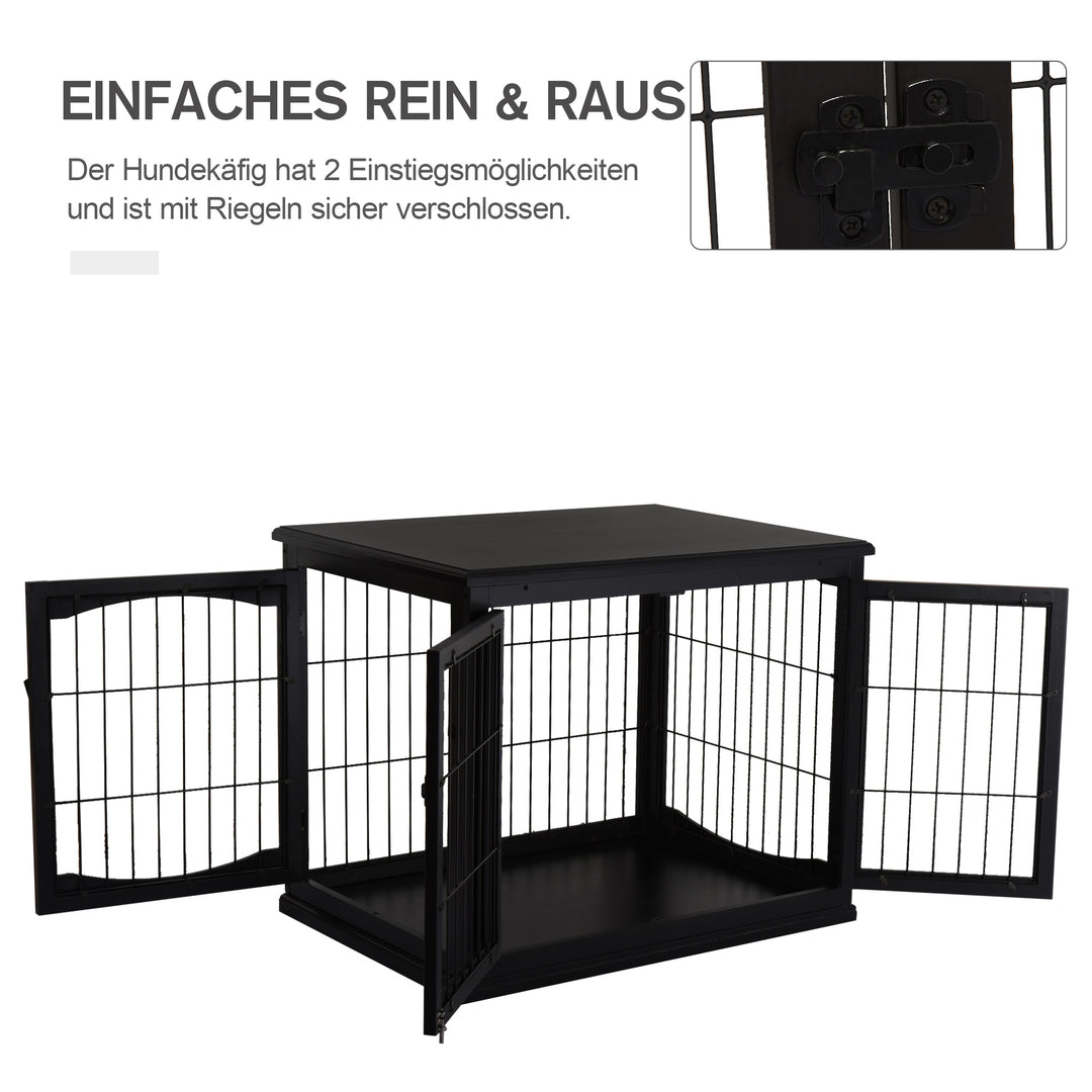 Hundetransport 58,5 cm x 81 cm x 66 cm døre, mdf træ jern, 58,5 cm x 81 cm x 66 cm, sort